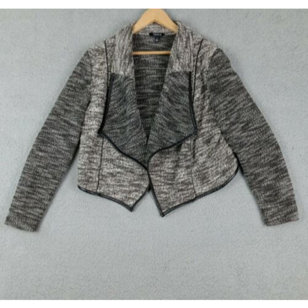 Torrid Size 2 Womens Open Front Cardigan Cropped Knit Blazer Faux Leather Edge